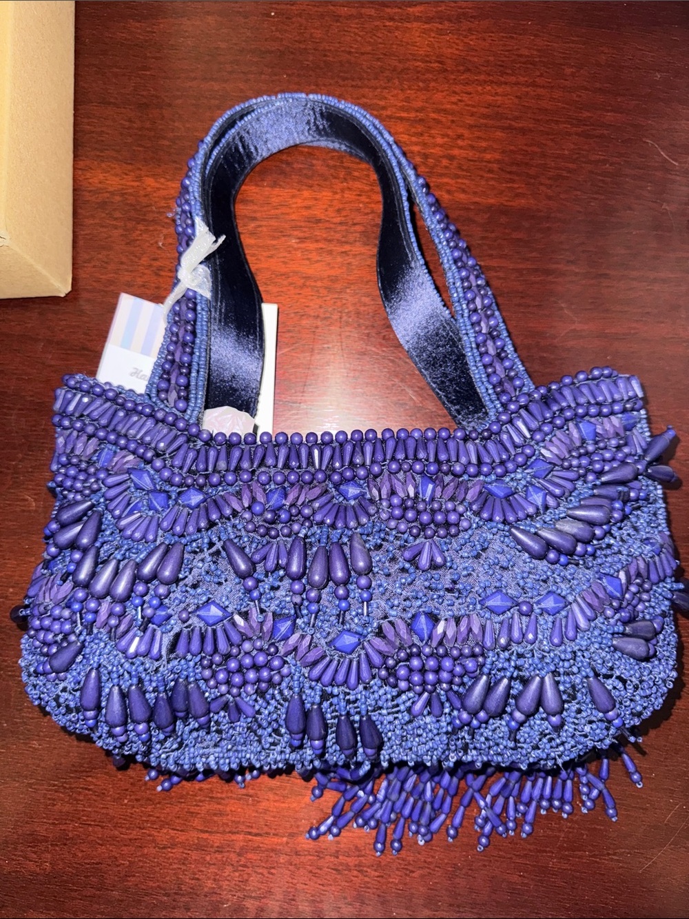 Handcrafted Navy Beaded Mini Bag - Evening Tote